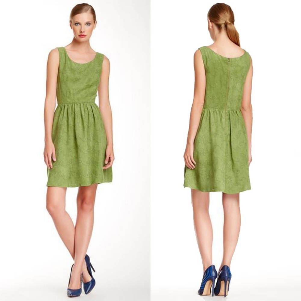 Betsey Johnson Perforated Suede Green Skater Dress